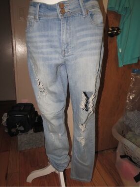 Indigo Rein Light Blue Distressed Slim Straight Jeans